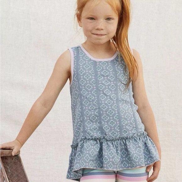 Matilda Jane Other - Matilda Jane‎ Abbie Girls Ruffle Flounce Blue Geometric Tank Top Size 6